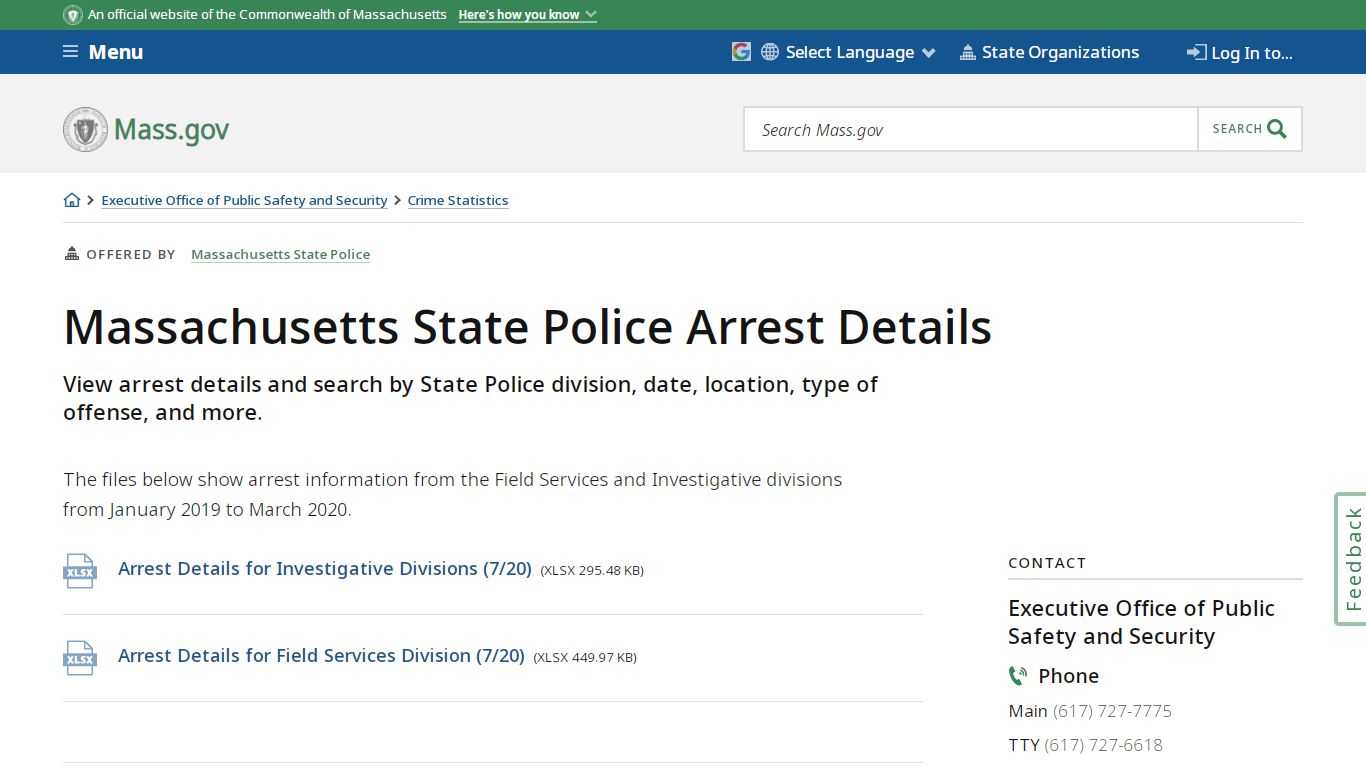 Massachusetts State Police Arrest Details | Mass.gov