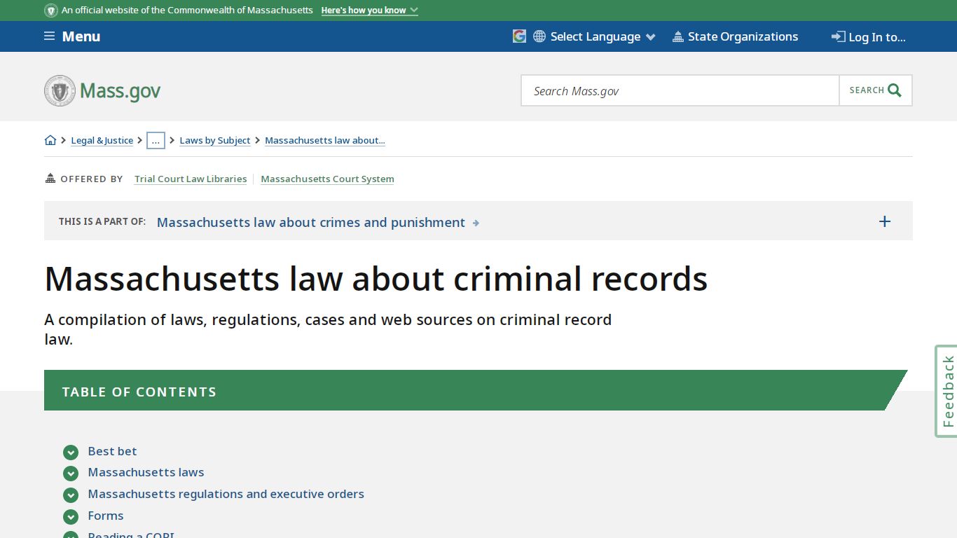 Massachusetts law about criminal records | Mass.gov